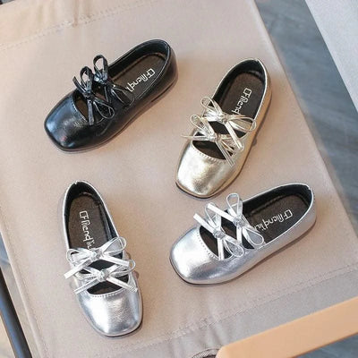 Autumn Children's Fashion Causal Black Ballet Shoes Solid Color Bowknot Elegant Girl Princess Shoes New Kids Leather Shoe