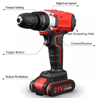 Charging hand DIY power tools 21V Electric cordless Screwdriver 2 features wireless hammer drill mini lithium battery