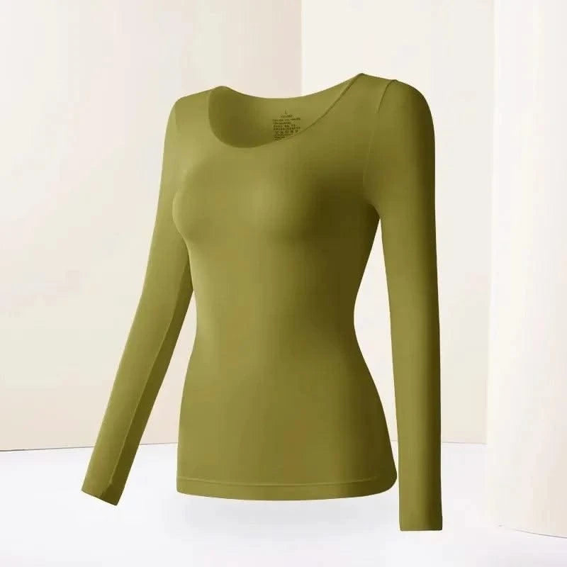 Women Thermal Underwear Long Sleeves Bottoming Shirt Pullover Elastic Casual Solid Top