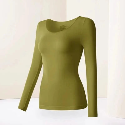Women Thermal Underwear Long Sleeves Bottoming Shirt Pullover Elastic Casual Solid Top