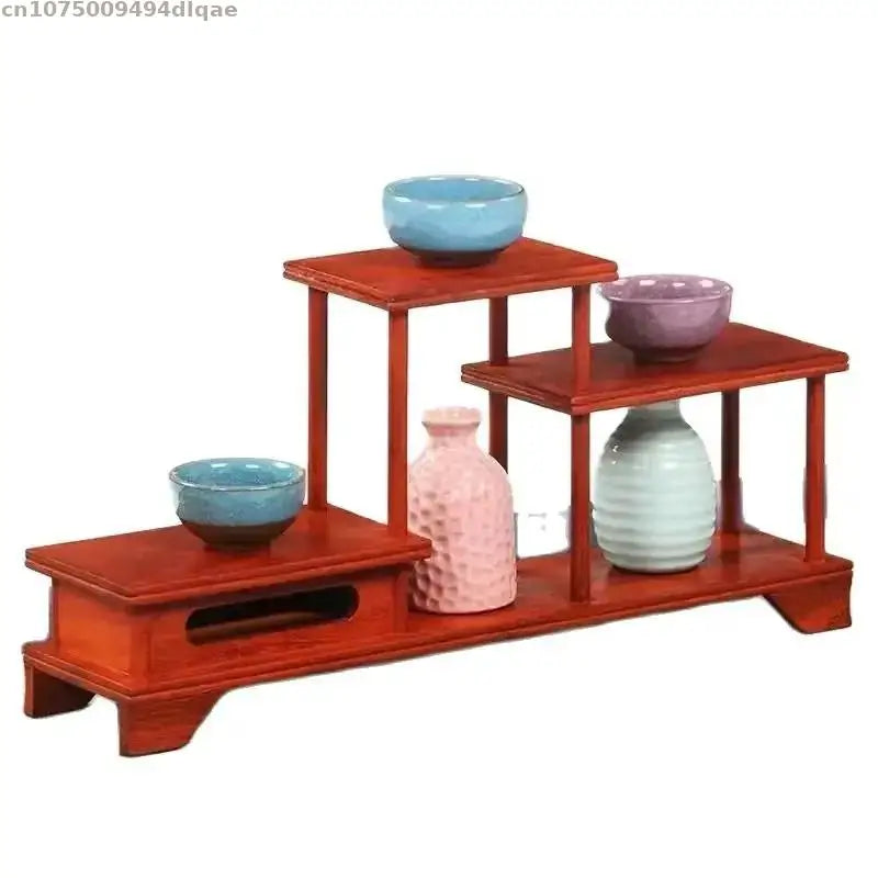 Natural Solid Wood Decorative Shelves for Wine Tea Sets Pedestal Crafts Vase Flower Pot Bonsai Buddha Display Stand Storage Rack