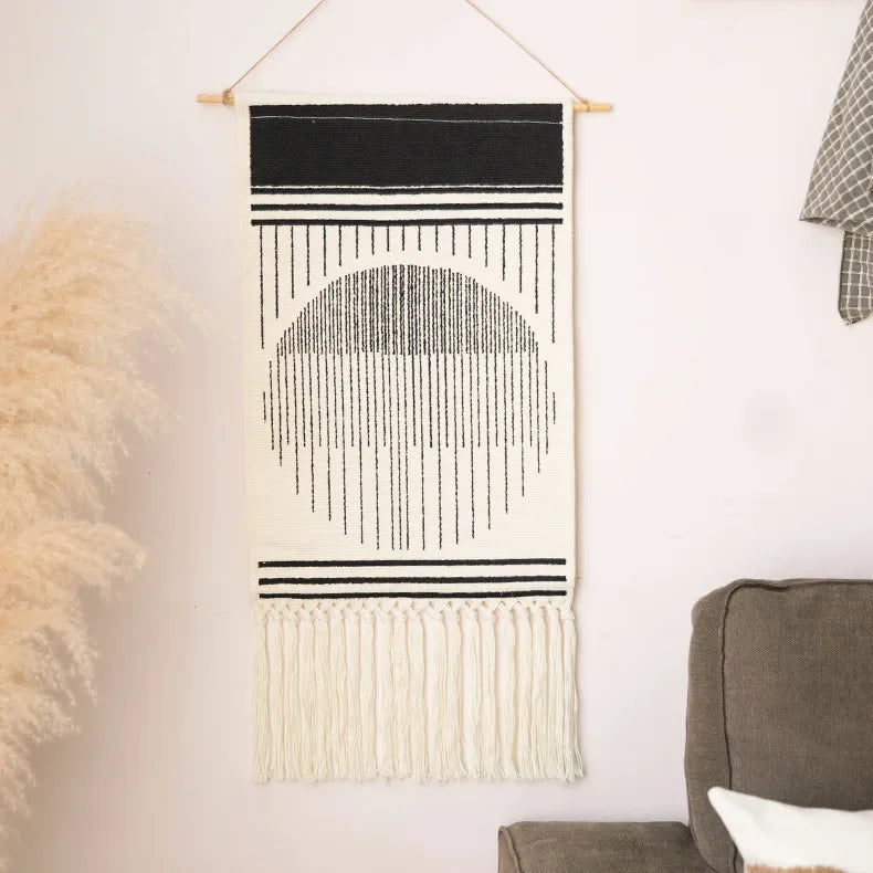 Home decoration Bohemian Tapestry Wall decor aesthetic room Tassel Macrame Hanging Art geometric Woven Cotton Handmade Linen for