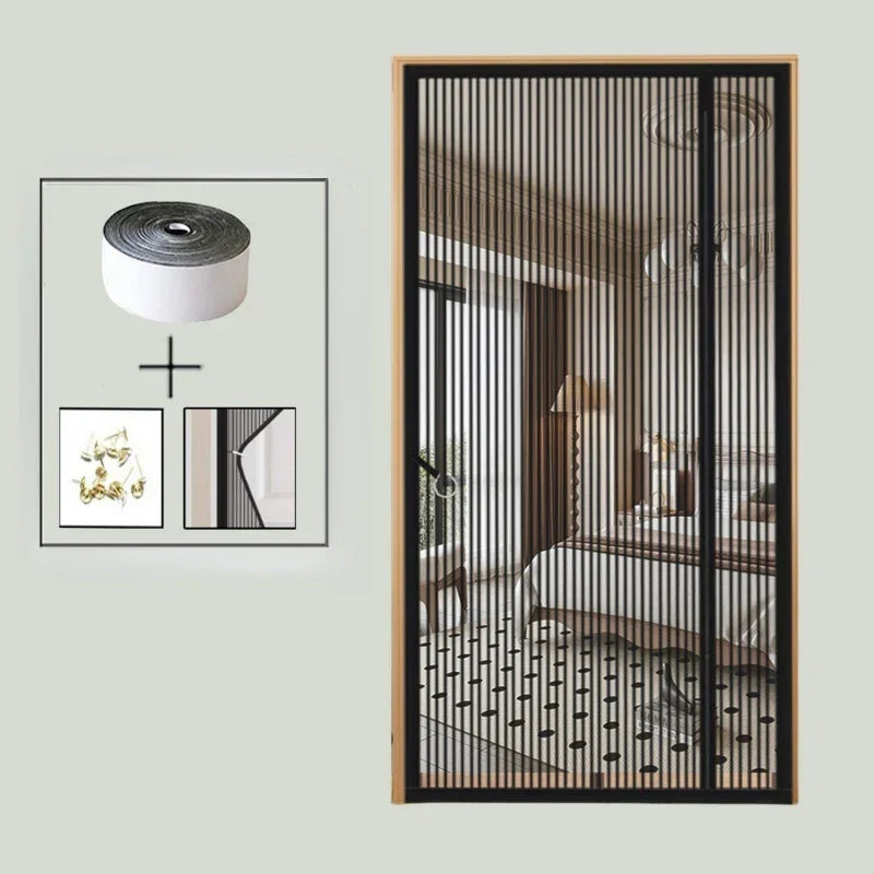Magnetic Door Screen Black Stripe Side Door Magnetic Mosquito Net Mesh Fly Insect Net Automatic Closing for Kitchen Living Room
