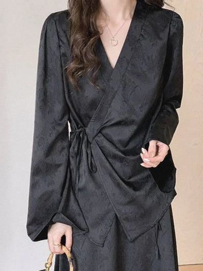 Black Dresses Women Long Sleeve Slim Fit Design Spring Temper Chineses Chic All-match Vintage Fashion Ladies High Waist Vestido