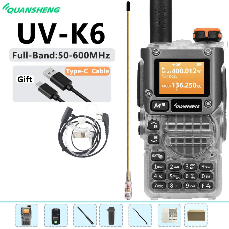 New Quansheng UV-K6 UHF VHF Walkie Talkie UV-K5(8) Full Band Type-C Scrambler NOAA Wireless Copy Frequency Transparent Ham Radio