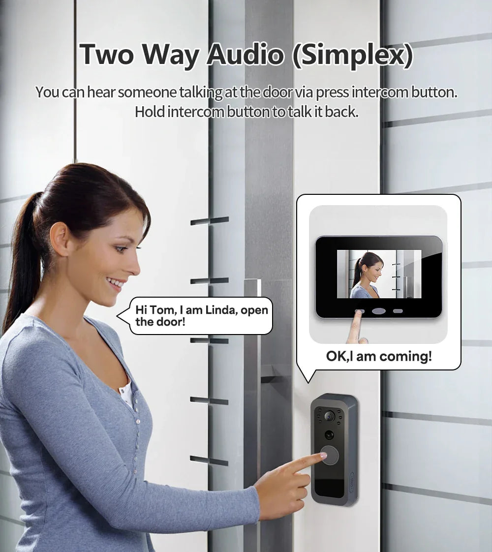 2.4G Wireless Audio Video Outdoor Waterproof Battery Powered Doorbell PIR Night Vision Camera with 4" Monitor APP NOT Required