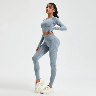Women's Long Sleeves Round Neck Wash Exercise Activewear