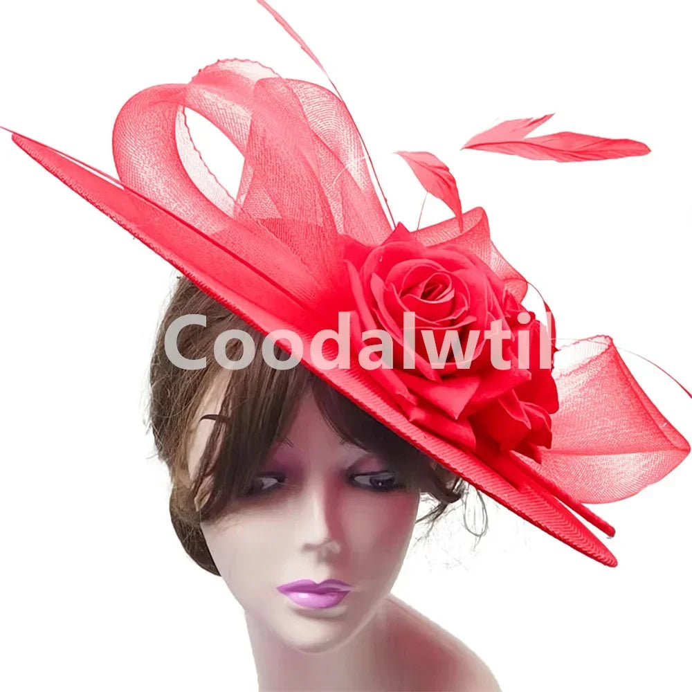 Royal Ascot Big Flower Fascinators Hat Women Wedding Pillbox Cap Ladies Derby Feather Fascinator Headdpiece Ladies Party Chapeau