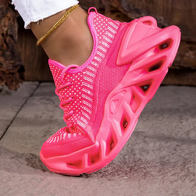 Breathable Women's Running Shoes Fashion Platform Lady Casual Shoes Mesh Lightweight Anti-slip Outdoor Sneakers Work Red Tennis