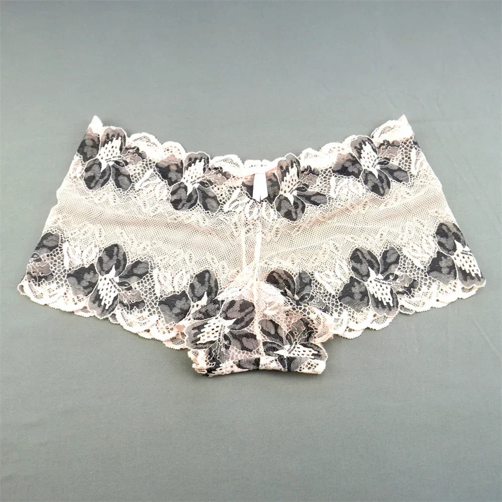 New 2023 Transparent Underwear Women Sexy Lace Panties Women Bikini Bottom Boyshorts Hollow Out Ladies Floral Boxers M-XXL