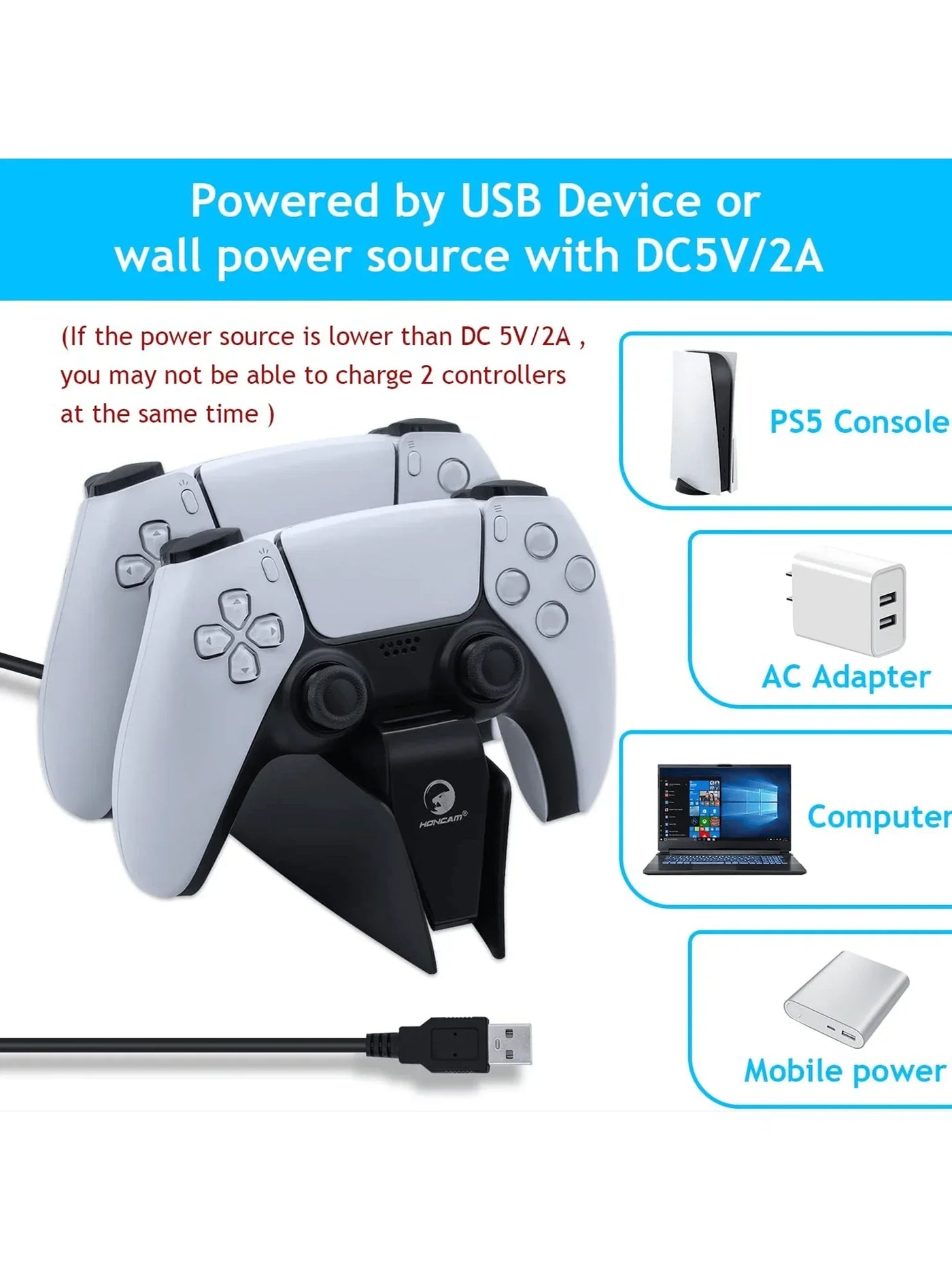 Game Wireless Charging Station for PS5 with Dual Fast Charger Dock and LED Charging Indicators