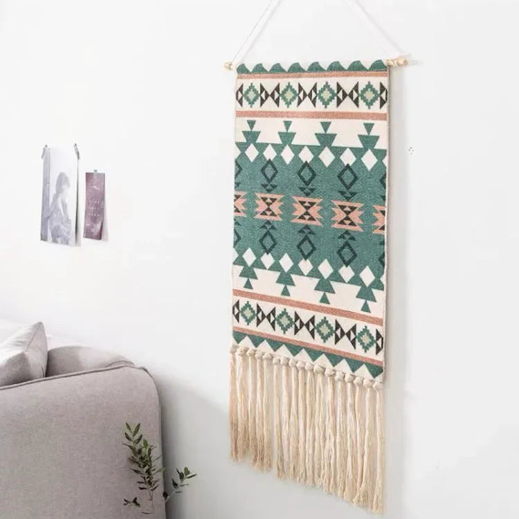 Home decoration Bohemian Tapestry Wall decor aesthetic room Tassel Macrame Hanging Art geometric Woven Cotton Handmade Linen for