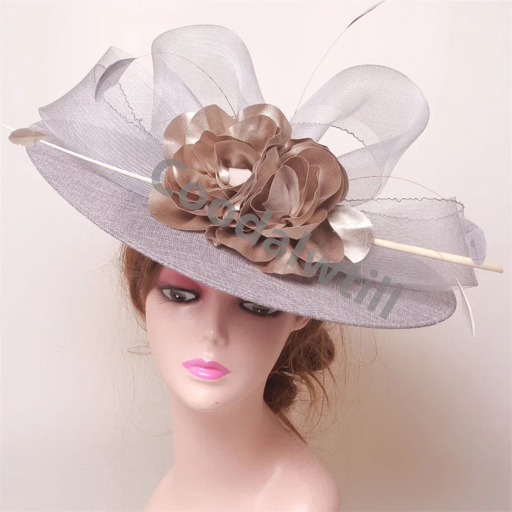 Royal Ascot Big Flower Fascinators Hat Women Wedding Pillbox Cap Ladies Derby Feather Fascinator Headdpiece Ladies Party Chapeau