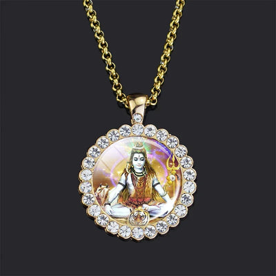 Shiva Parvati Necklace Hindu God Jewelry Vishnu Lakshmi Glass Rhinestone Pendant Chain Necklace Hinduism Jewelry