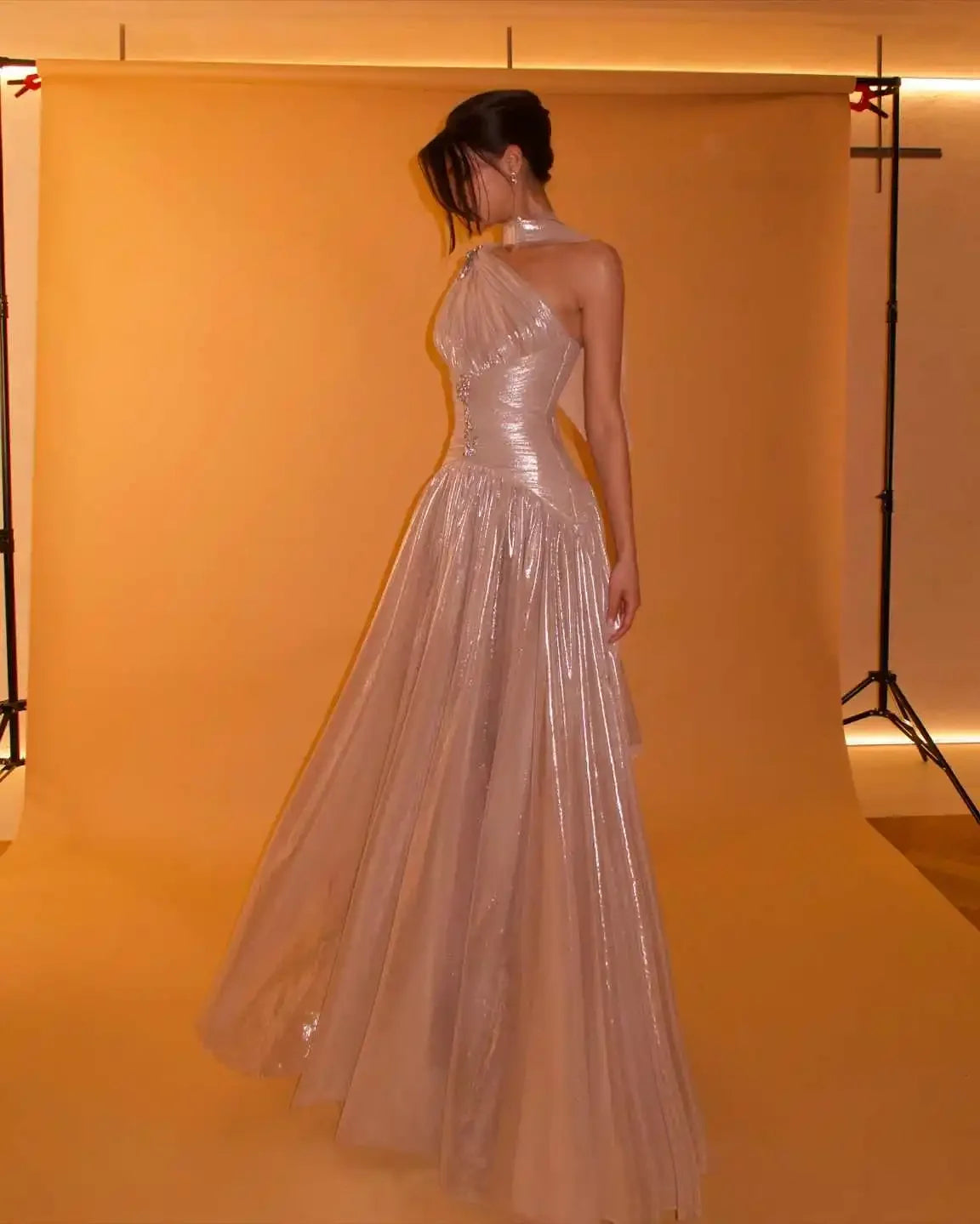 Sharon Said Elegant Rose Gold One Shoulder Evening Dress with Scarf Pleated for Women Wedding Party Prom Gowns SF235 Customized