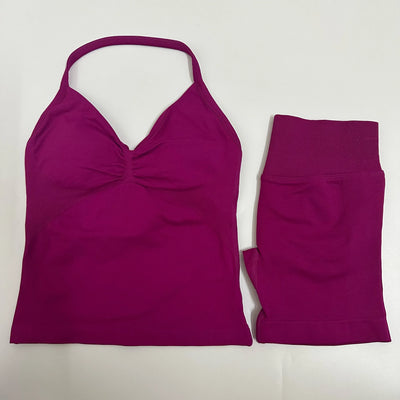 Women Yoga Set Seamless Yoga Longline Strappy Tank Top