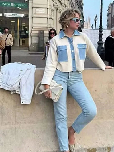 HipSeam Patchwork Bomber Jacket Women Casual Denim Women's Short