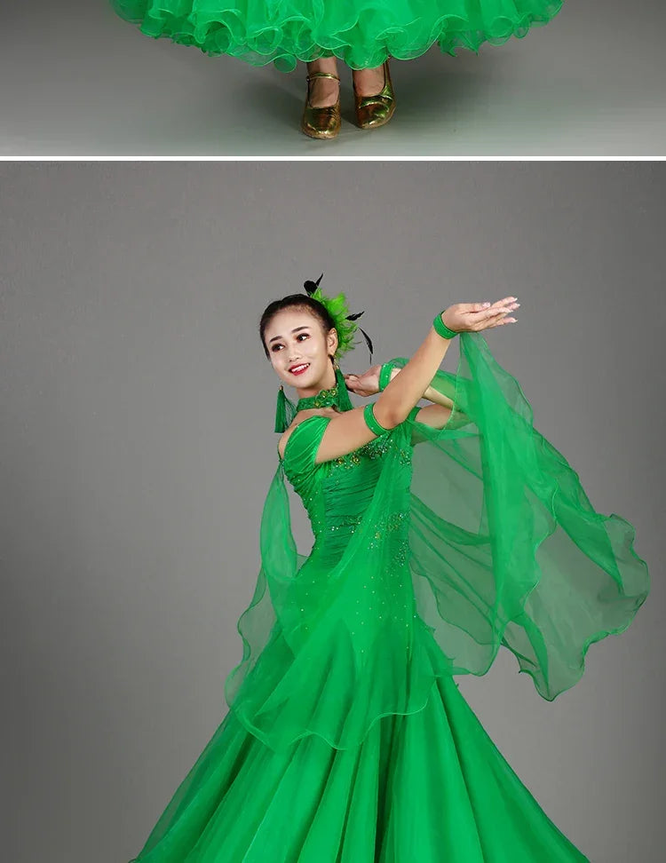 2025 Newest Woman Ballroom Dance Competition Dress Dance Ballroom Waltz Standard Dance Dress Women Ballroom Dress 009