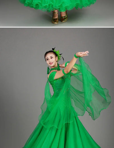 2025 Newest Woman Ballroom Dance Competition Dress Dance Ballroom Waltz Standard Dance Dress Women Ballroom Dress 009