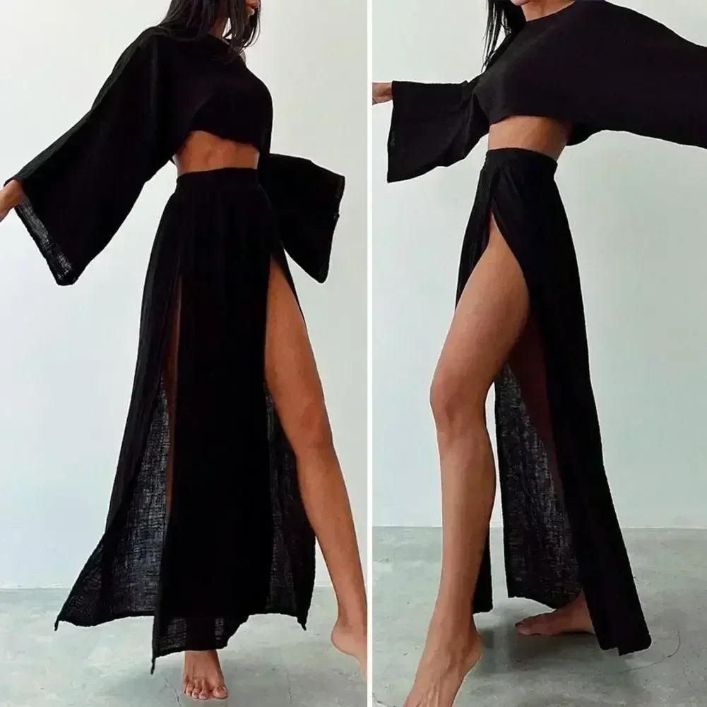 2 pcs/set women crop top ski rt set