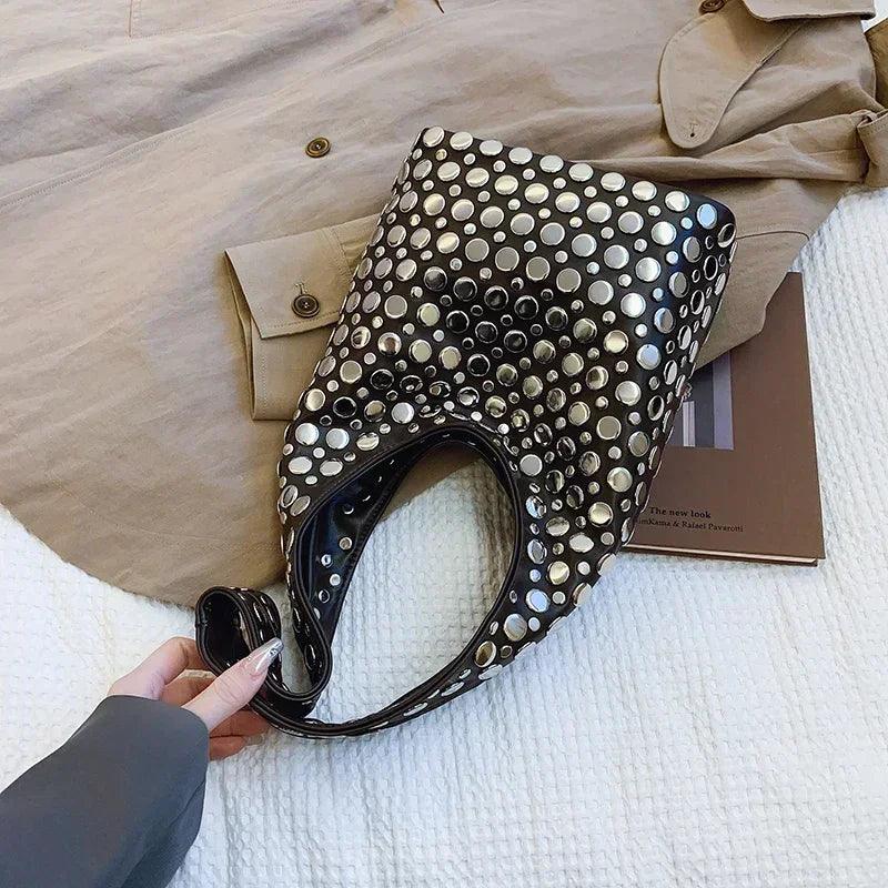 Designer geometric shoulder bag for women top brand handbag luxury shiny rivet handmade evening clutch fashion party