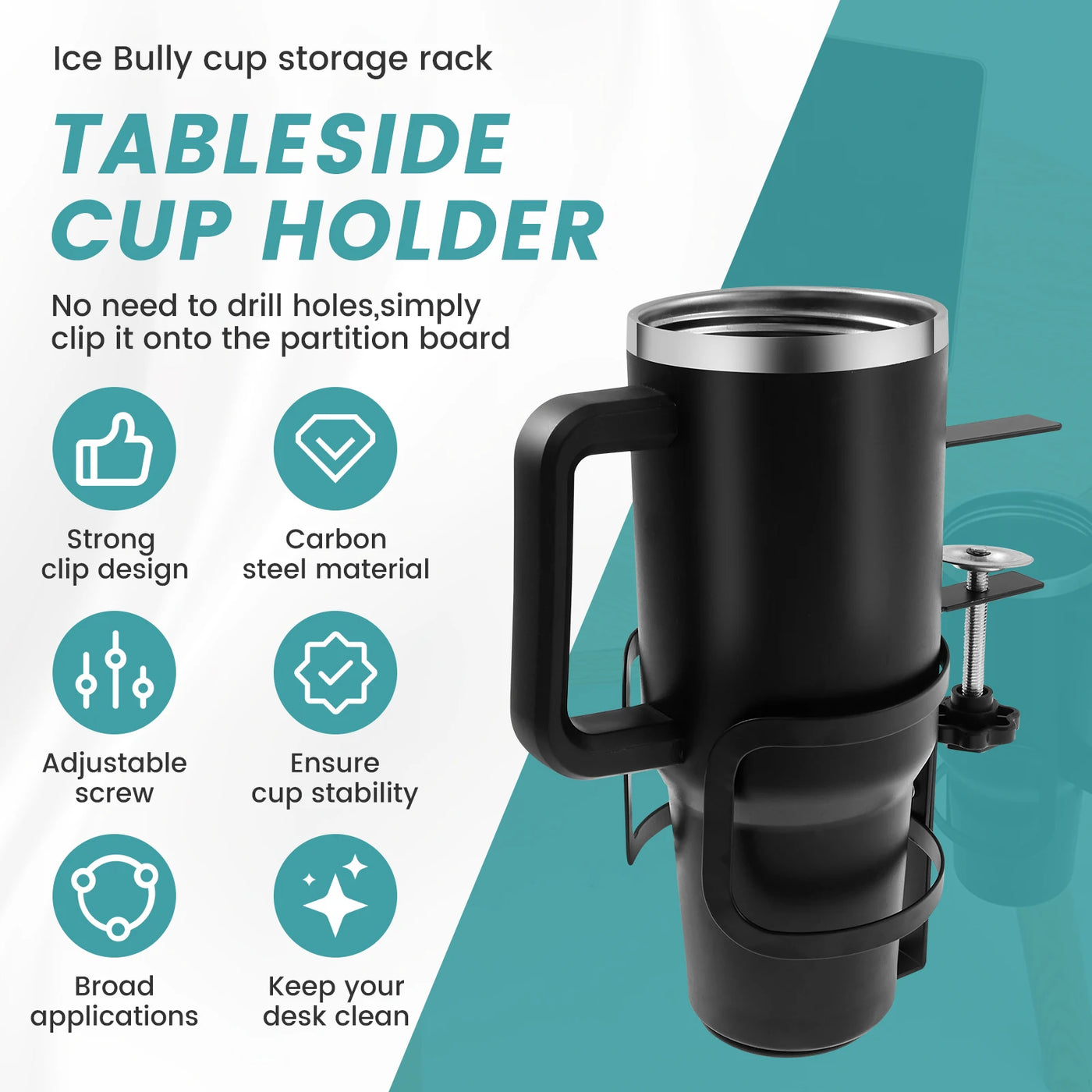 Large Desk Cup Holder Universal Adjustable Leak Proof Clip On Table Cup Holder Adjustable Coffee Mug Headphone Organizer for Des