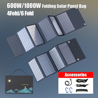 Solar Panel 600W 1000W Portable Folding Bag USB+DC Output Charger Outdoor Power Supply for Home Mobile Phone Power Generator