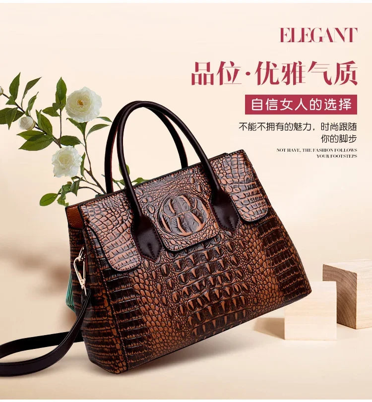 Vintage Fashion Crocodile Genuine Leather Luxury Ladies Handbags Women Bags Designer Woman Shoulder Bag Female Bolsas Feminina