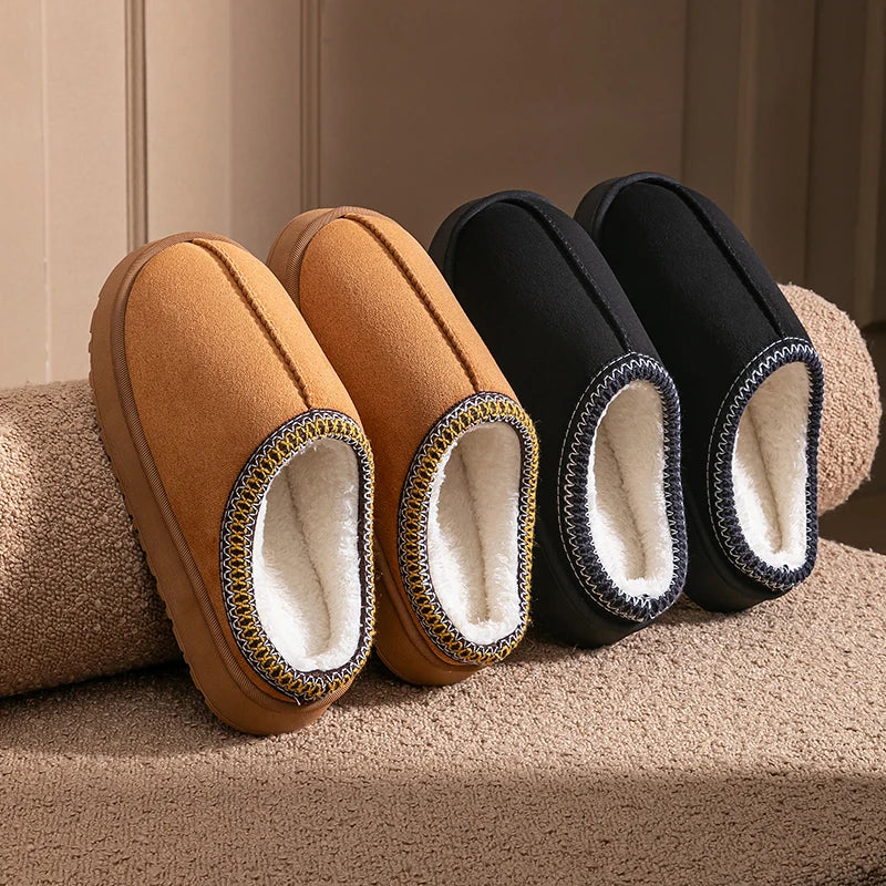 Women's Plush Slippers Winter Warm House Shoes Fashion Thick EVA Sole for Indoor Outdoor Use Cozy Non-Slip Couple Home Footwear