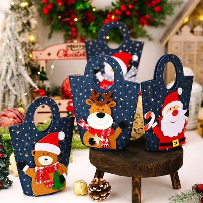 Christmas Gift Bag Spacious Cartoon Gift Bucket Elk Cloth Handbag Festive Santa Claus Bag For Gift Giving 'S Party