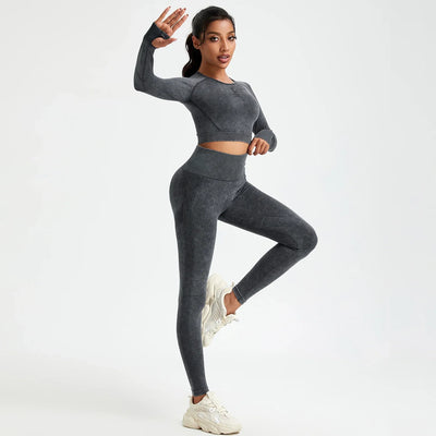 Women's Long Sleeves Round Neck Wash Exercise Activewear