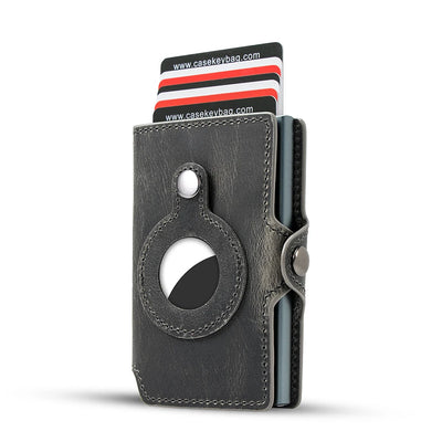 CASEKEY Airtag Smart Wallet Genuine Leather Pop Up Credit Card Holder Rfid Anti-theft Minimalist Men Wallet with Airtag Holder