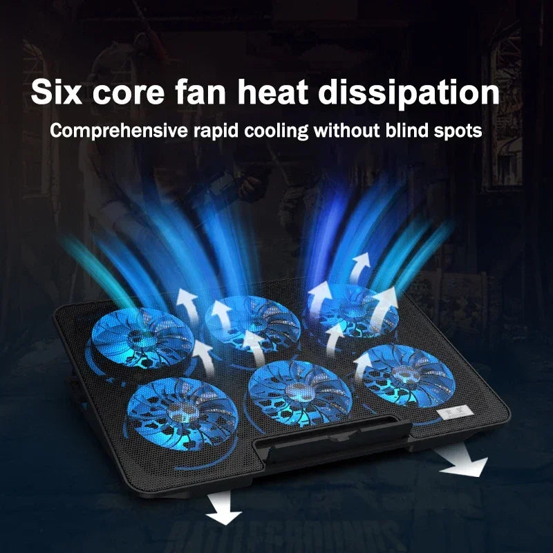 Gaming Laptop Cooler Large Size For 12-18'' Led Screen Laptop Cooling Pad 2300-2600 RPM 6 Fans 2 USB Ports Notebook Cooler Stand