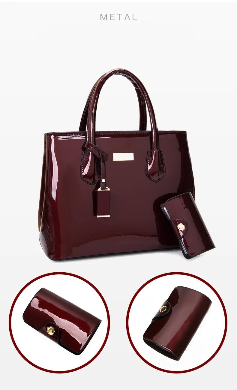 Women handbags high quality patent leather women’s bag fashion shoulder bag luxury tote bag + card package designer