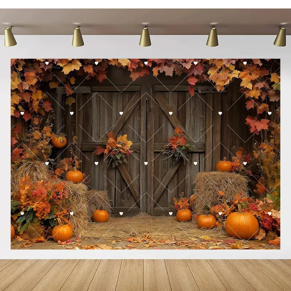 Autumn Thanksgiving Party Photo Backdrop Farm Harvest Maple Leaves Sunflowers Scarecrow Pumpkin Backdrop Poster Studio Photozone