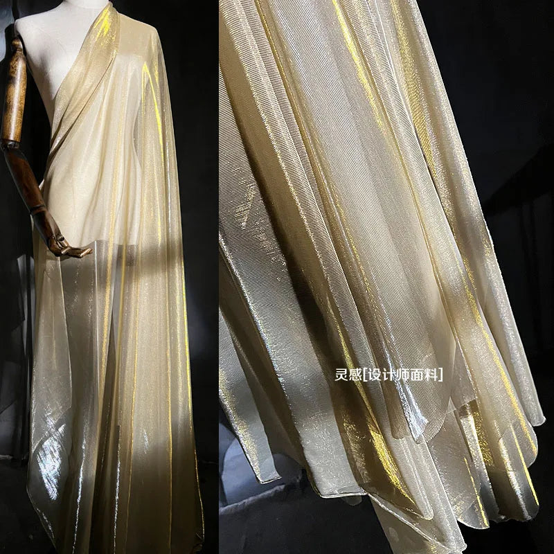Mesh Fabric Light Gold Illusion Hollowed Out Texture Cloth for Ceremonial Dress Hanfu Wholesale Cloth for Diy Sewing Material