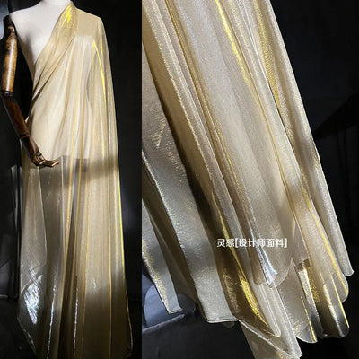 Mesh Fabric Light Gold Illusion Hollowed Out Texture Cloth for Ceremonial Dress Hanfu Wholesale Cloth for Diy Sewing Material