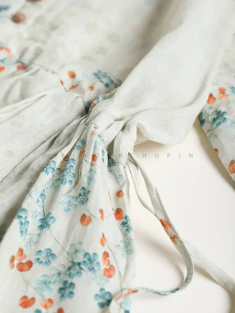 Summer Dress Women 2025 Long Print Elegant Clothing Vintage Elastic Waist Korean Beach Style V-Neck Fashion Robe Ropa De Mujer