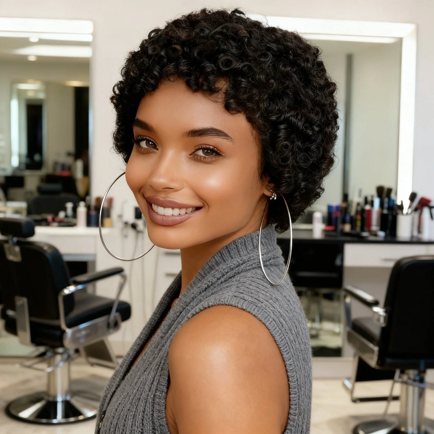 Short Curly Human Hair Wigs For Women Full Machine Made wigs curly Human Hair 150% Density Pixie Cut Wig