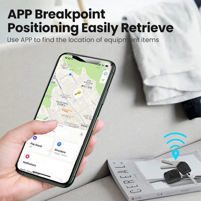 Black iPhone with sleek curved design and Smart iTag tracker