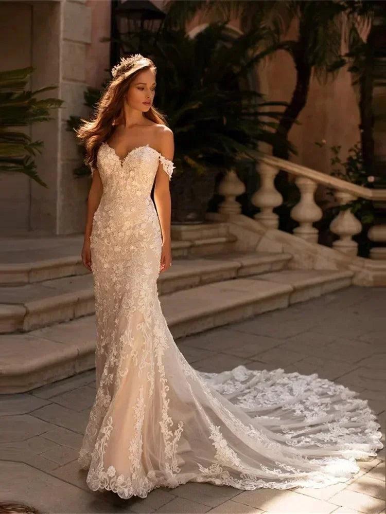 Off shoulder mermaid wedding sweetheart bridal gown
