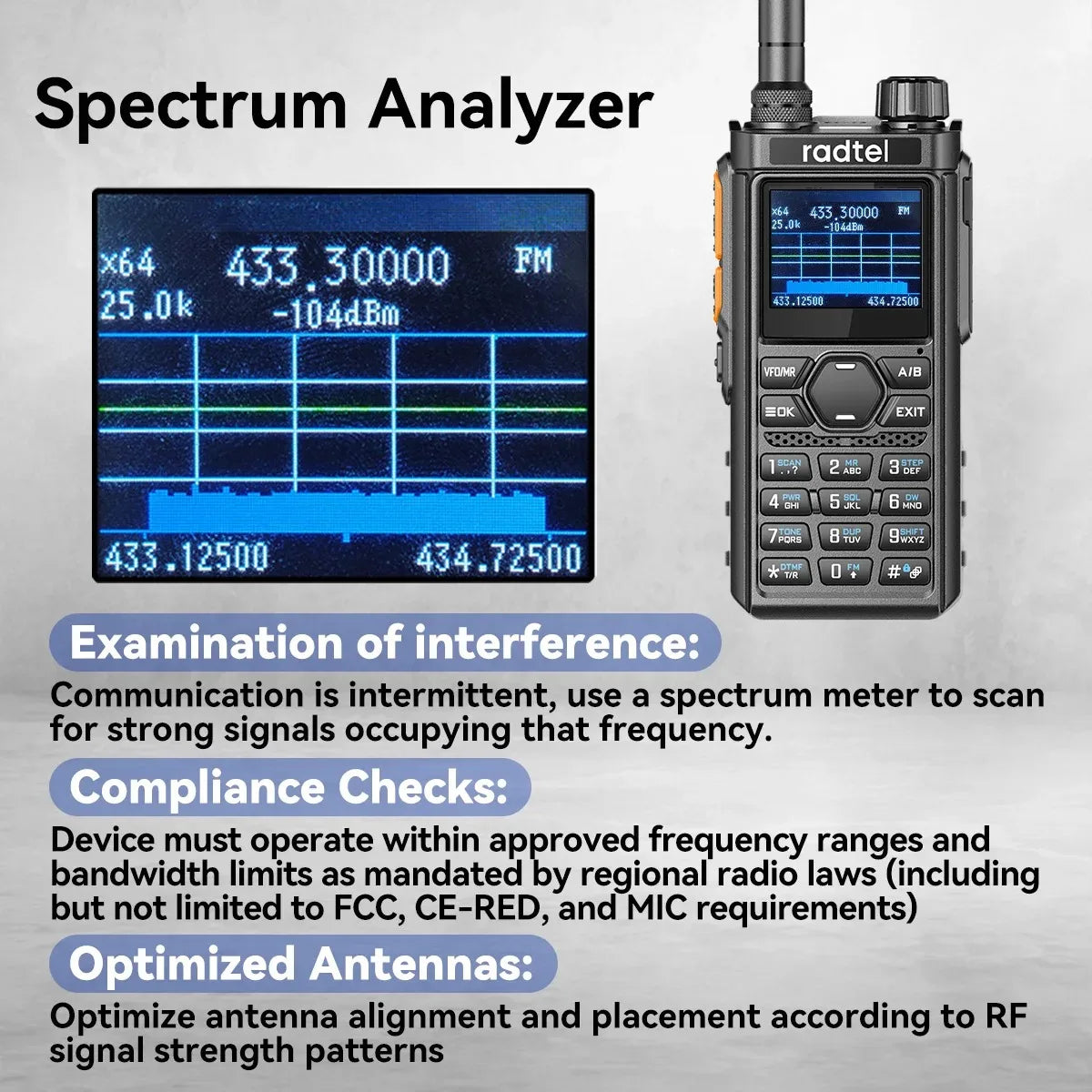 Radtel RT-910 45-59Mhz Full Band Walkie Talkie with 960 Channels Portable Ham Radio NOAA Spectrum Analyzer AM FM