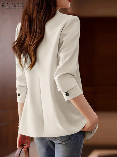 2025 Women Autumn OL Work Blazer ZANZEA Fashion Lapel Neck Long Sleeve Solid Blazer Thin Outwears Suits Casual Buttons Jackets