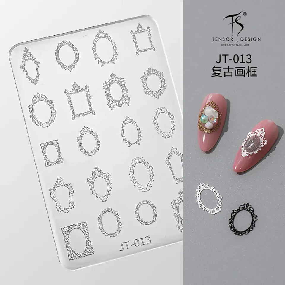 Geometric Bowknot Grid Lace Flora Edge Nail Art Silicone Carving Mold Mould Star Daisy Flower Charms Bow Tie Snowflake Template