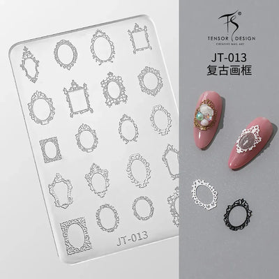 Geometric Bowknot Grid Lace Flora Edge Nail Art Silicone Carving Mold Mould Star Daisy Flower Charms Bow Tie Snowflake Template