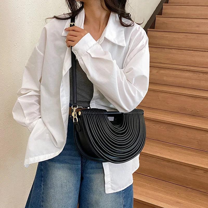 Handbags for women 2025 new gold luxury designer brand handwoven noodle bags rope knotted pulled half moon silver