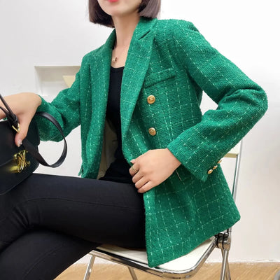 Green Double Breasted Women's Blazer, Beige, Black, Red Women Suit Jacket, Spring Vintage Female Coats