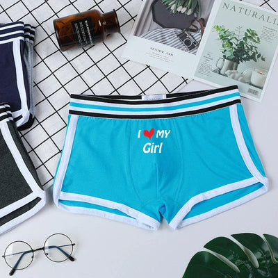 Sexy Couples Lovers Cotton Underwear I LOVE MY GIRL Men Boxer Shorts Homme Lingerie Women's Panties Cotton Underwears Boxers