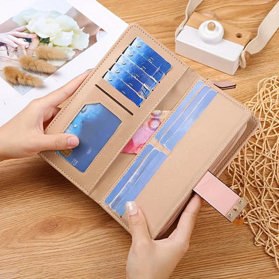 Elegant Women's Wallet With Hollowed-Out Leaf Design, Bifold Long Zippered Clutch, PU Leather Mobile Phone Bag Card Coin Purse