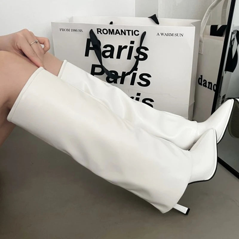 Ladies Modern Knee High Heels Boots Autumn Spring Fashion Slip On Female Pumps Footwear New Shoes 2025 Long Women Western Boots